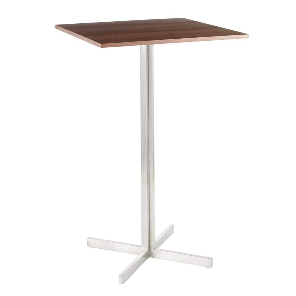 Fuji Contemporary Square Bar Table In Stainless Steel With Wood Top By Lumisource