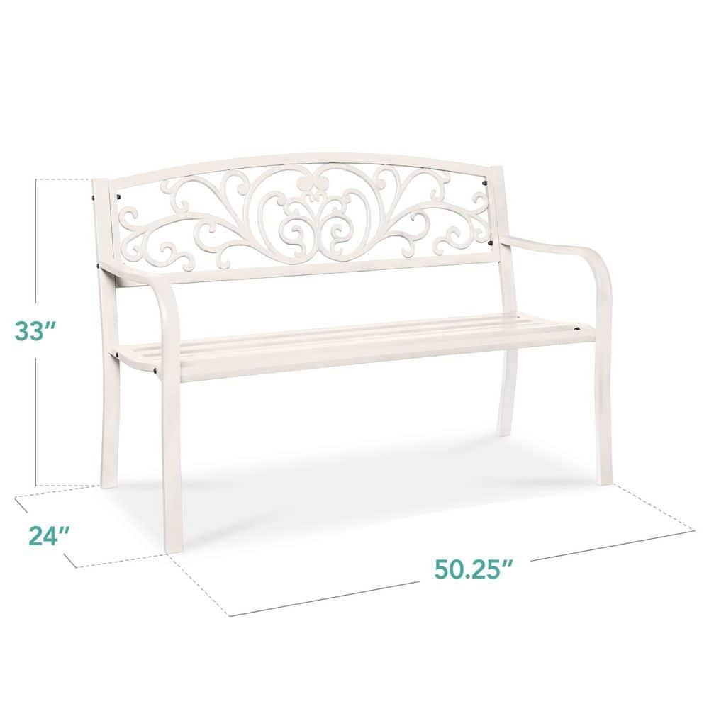 Alcott Hill® Outdoor Steel Bench Garden Patio Porch Furniture W/ Floral Design Backrest