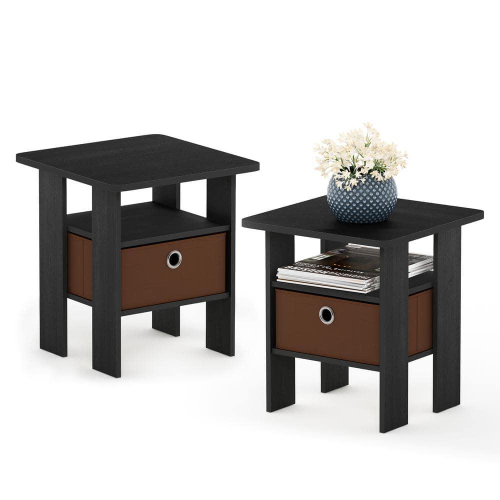 Furinno Andrey End Table Nightstand with Bin Drawer Set of 2, Multiple Colors