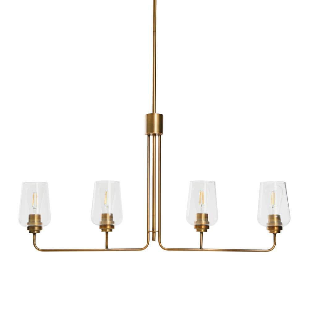 Storied Home Holden - Metal and Glass 4-Light Linear Chandelier, Brushed Bronze