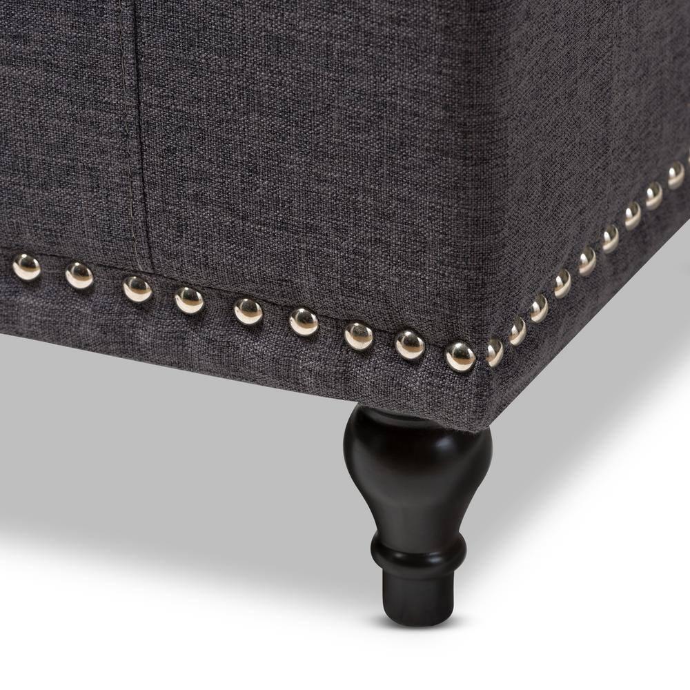 Baxton Studio Kaylee Modern Classic Fabric Upholstered Button - Tufting Storage Ottoman Bench - Dark Gray: Rectangle, Polyester, Wood Frame