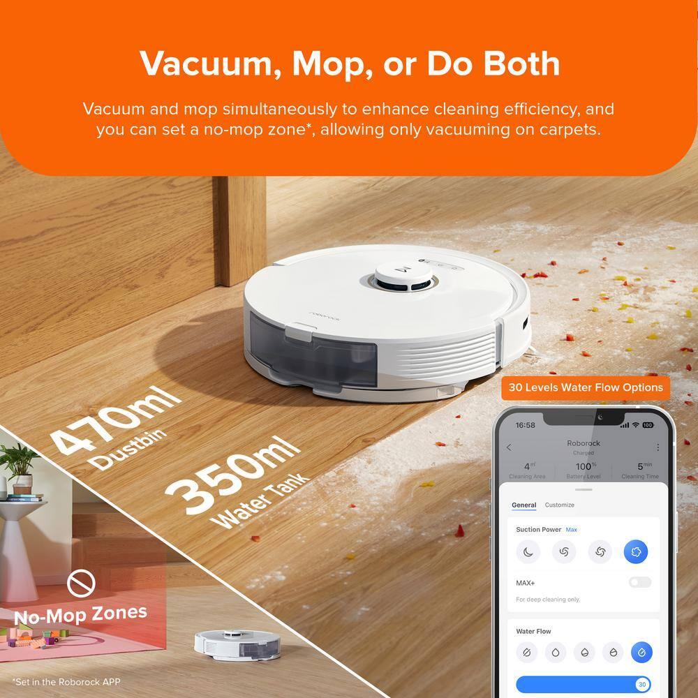Q8 Max Robotic Vacuum White: Roborock, Cordless, Smart Mapping, App Controlled, Tangle-Free, Multi-Surface, 1-Year Warranty