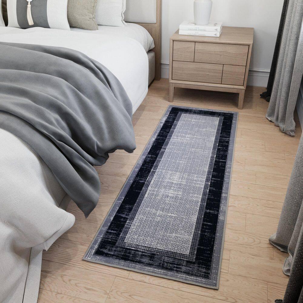 Non-Slip Bordered Area Rug For Living Room, Hallway Runner, Entryway Rug