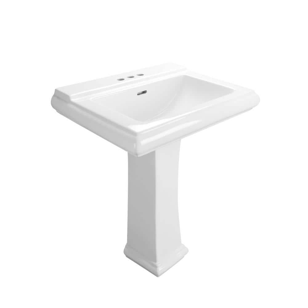 DeerValley Apex 34" Tall Rectangular Vitreous China Pedestal Bathroom Sink with Overflow DV-1P521