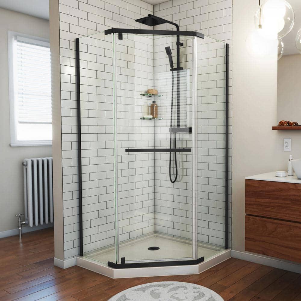 Prism 42" W x 42" D x 74.75" H Frameless Neo-Angle Reversible Shower Kit with Towel Bar and Base Included