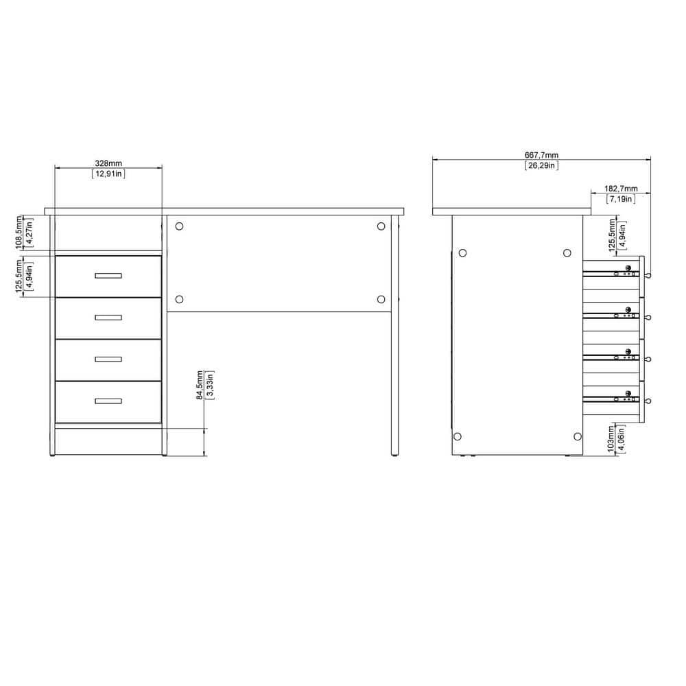Tvilum Warner 4 Drawer Office Desk with 1 Shelf for Adults, White Finish