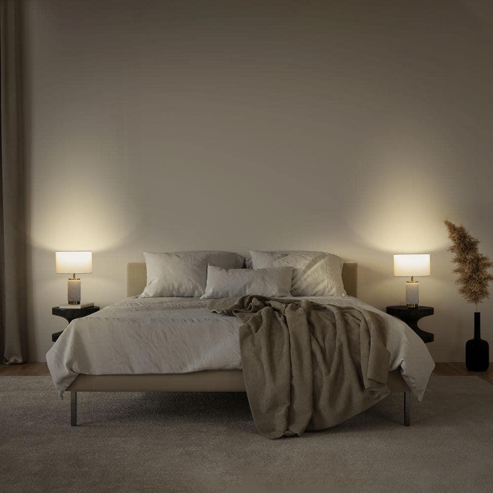 Brightech Arden 17 in. Mid-Century Modern LED Table Lamp with Fabric Drum Shade and USB Port