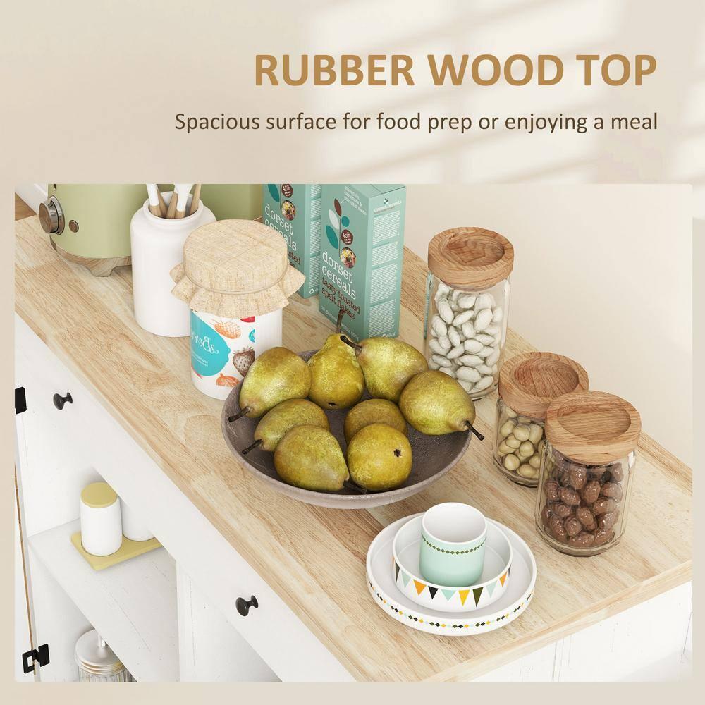 HOMCOM Rolling Kitchen Island with Storage Drawer, Wood Breakfast Bar Kitchen Island Cart 2 Doors, Spice Rack, Towel Racks and 2 Hooks, White