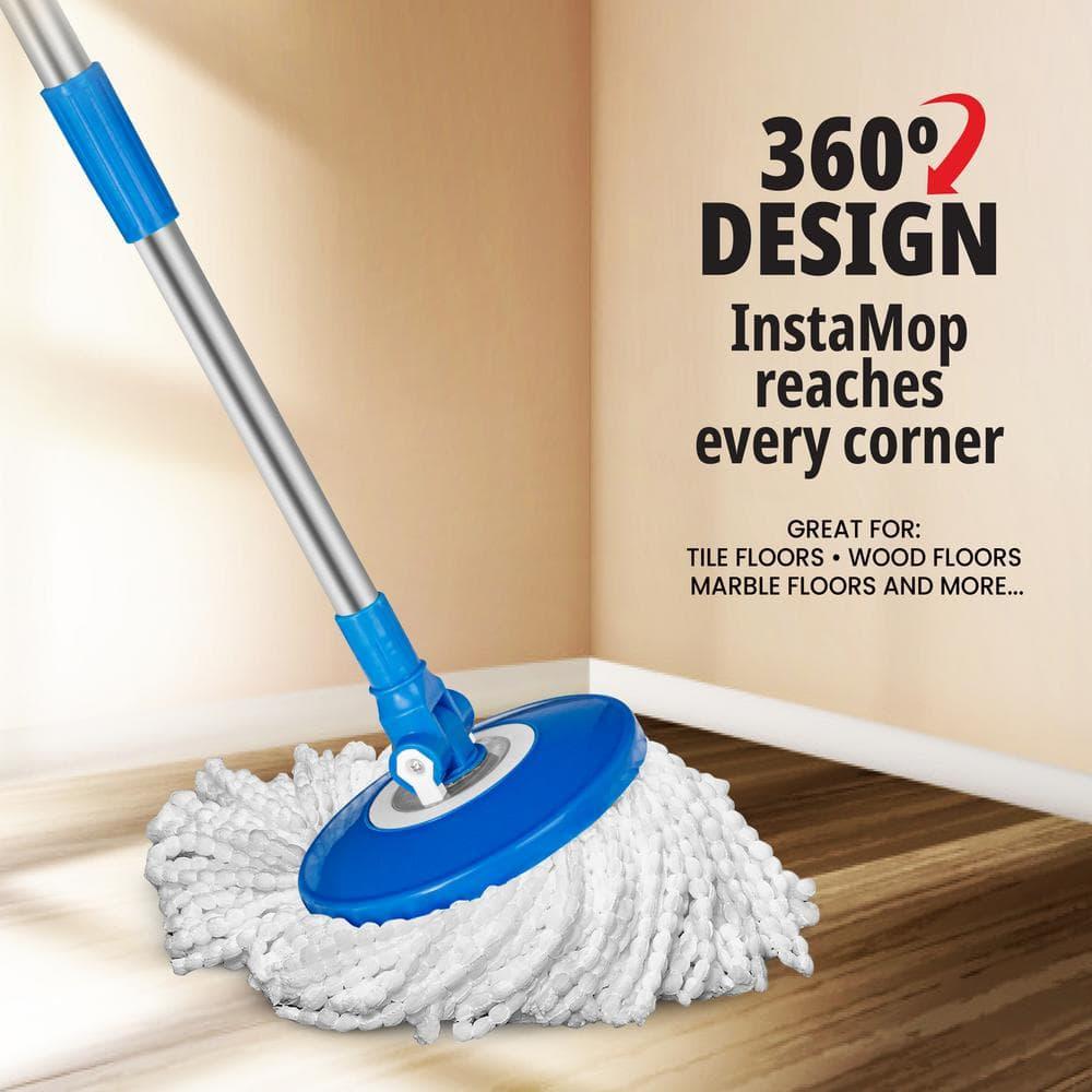 InstaMop Spinning Action Mop – Dual Bucket System with 100% Auto Spin Technology, 360° Swivel, Machine Washable Head