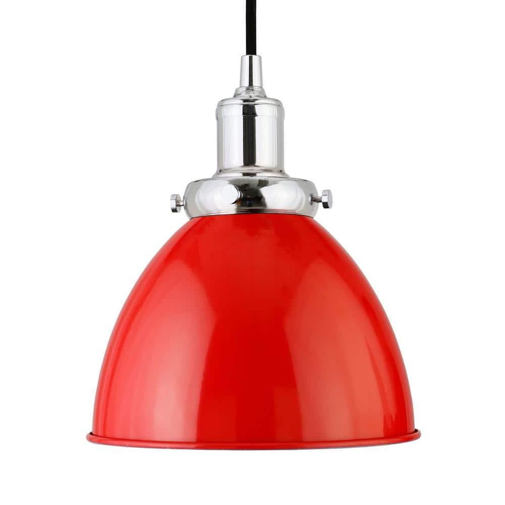 Evelyn&Zoe 8" Poppy Red/Polished Nickel Metal Pendant
