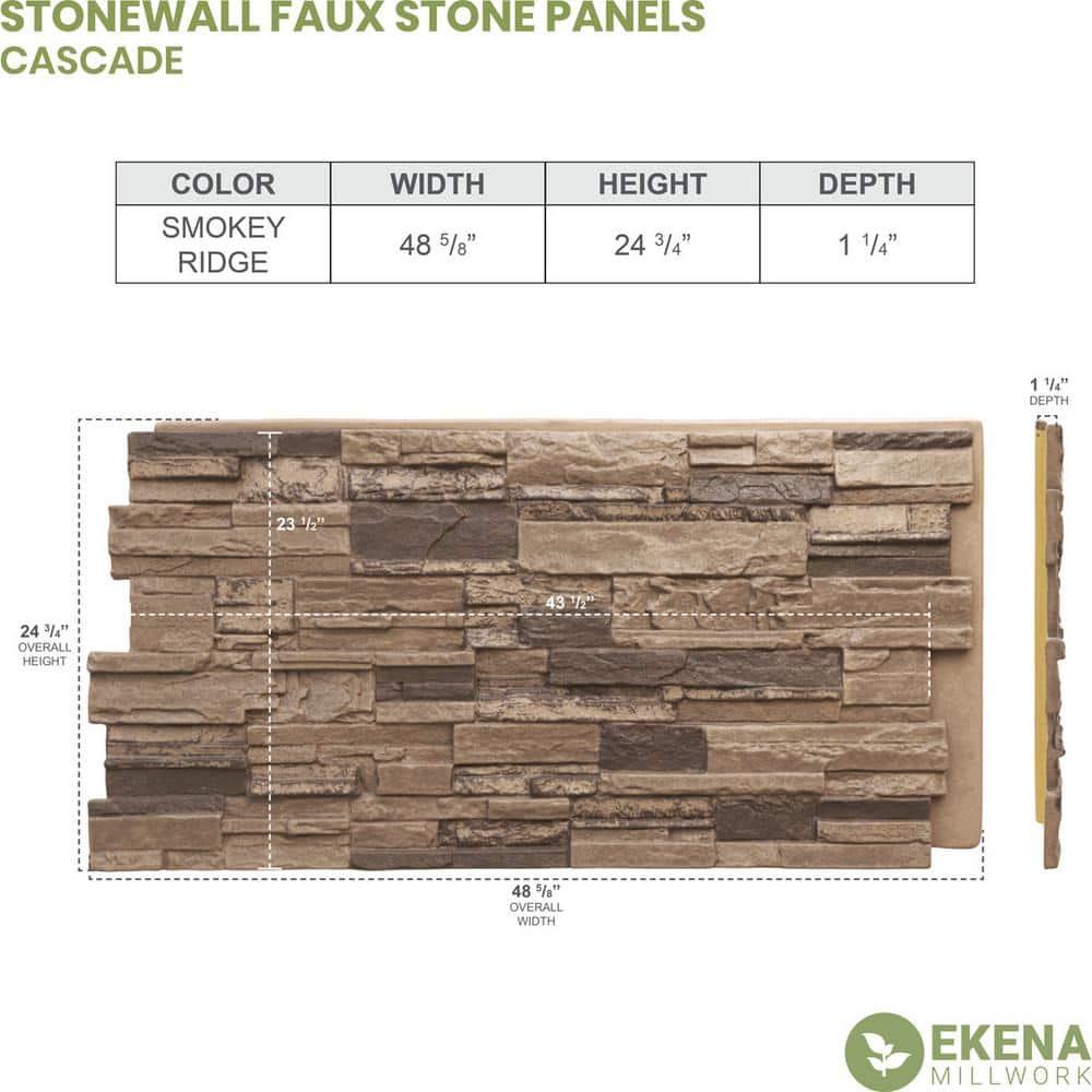 Cascade Stacked Faux Stone 24.75" x 48.625" Wall Paneling