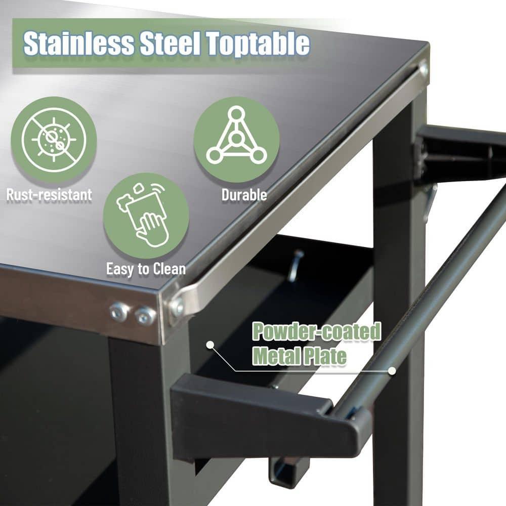 Go Peak Track 3-Shelf Outdoor Grill Table, Grill Cart Outdoor With Wheels, Pizza Oven And Food Prep Table, Blackstone Table With Stainless Steel Tabletop, Grill Stand For Blackstone Griddle For Outside BBQ