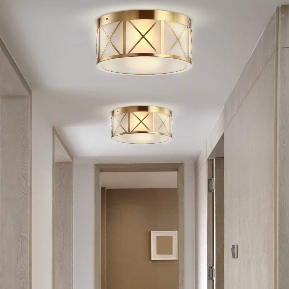 Cadence 13" Drum Metal/Glass Flush Mount, Brass Gold