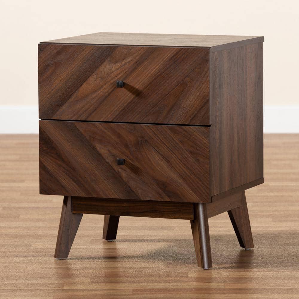 George Oliver Wisp Dark Brown Finish 2-Drawer Nightstand With Wooden Knob, 22.49" H X 18.78" W X 16.03" D