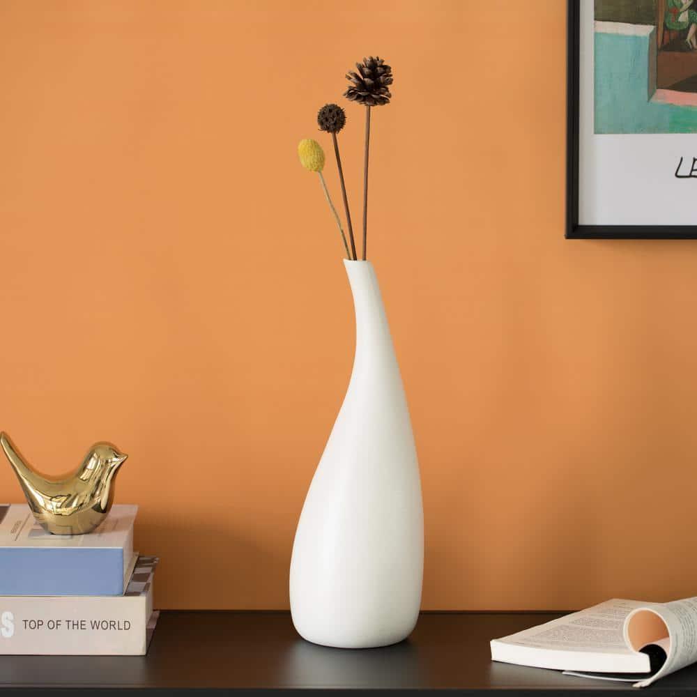 Uniquewise White Contemporary Unique Teardrop Shaped Ceramic Table Vase Flower Holder,12.5 Inch