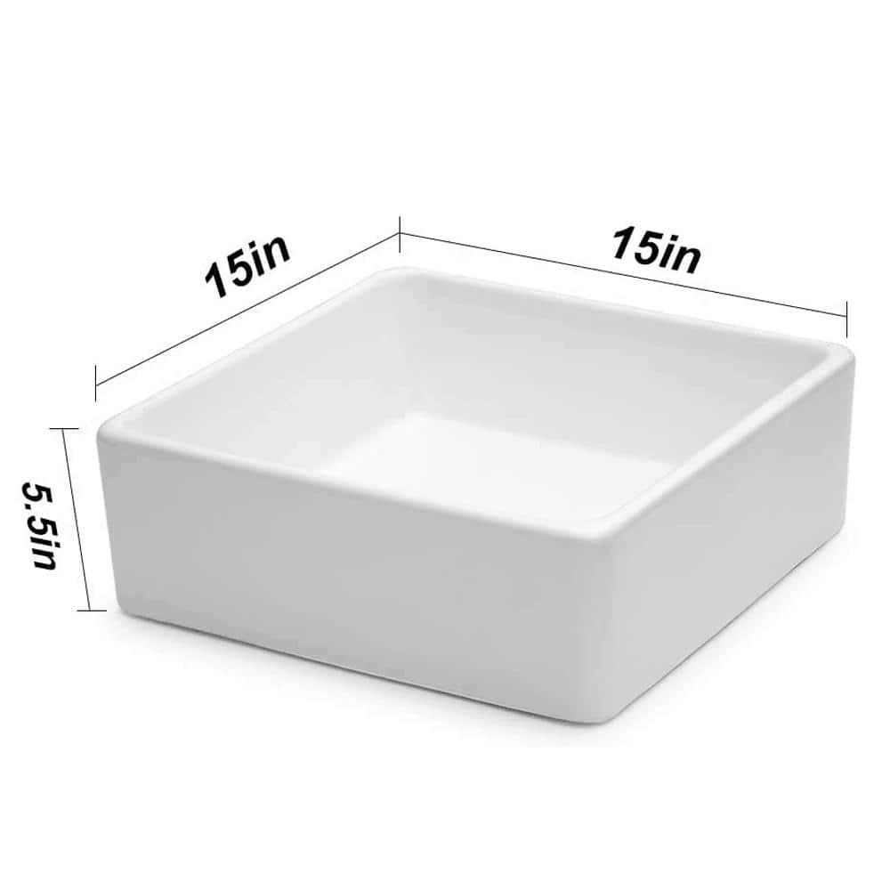 15 in. Bathroom Porcelain Ceramic Art Basin Square Vessel Sink in White
