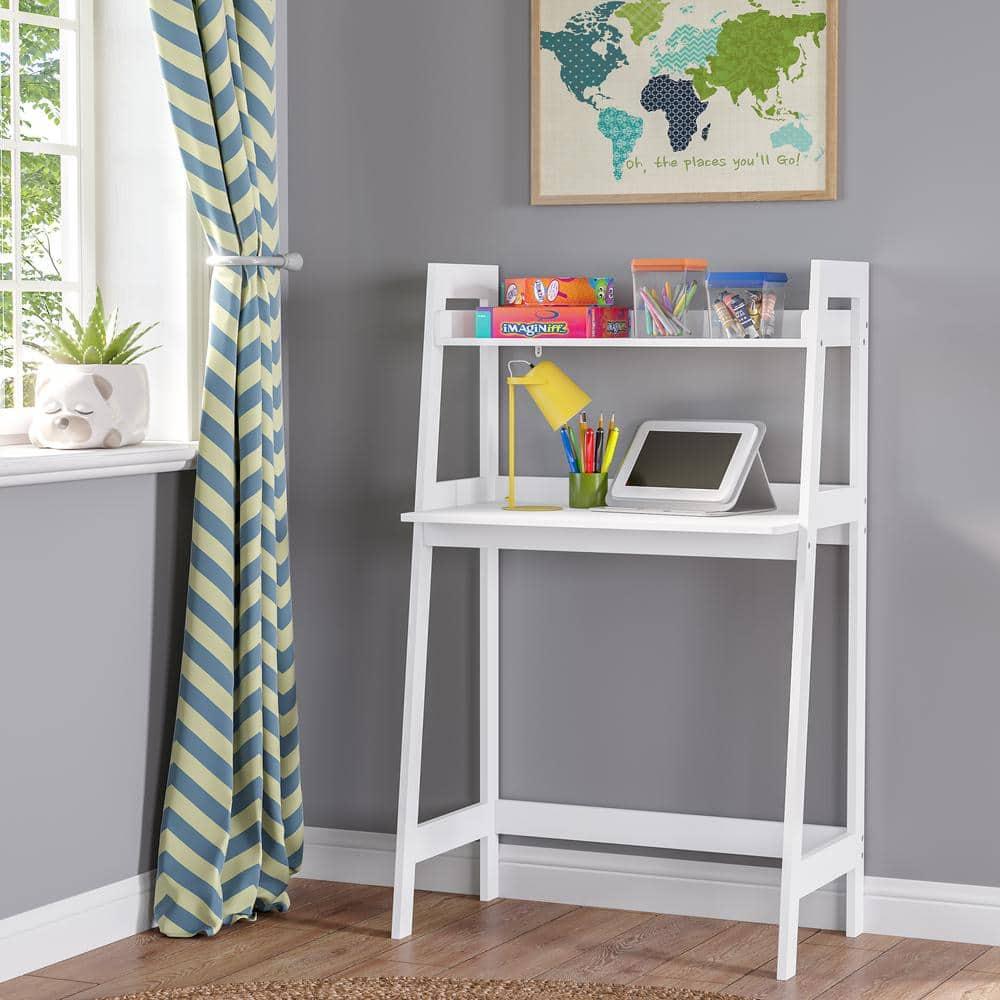 RiverRidge Home Riverridge Kids Art Table Desk With Ladder Shelf And Open Storage Shelf For Playroom - White
