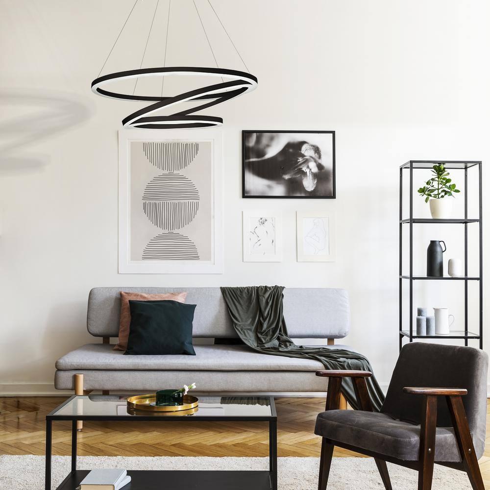 VONN Lighting Tania Trio 32-in Integrated LED Ring Pendant Height Adjustable ETL Certified Circular Chandelier