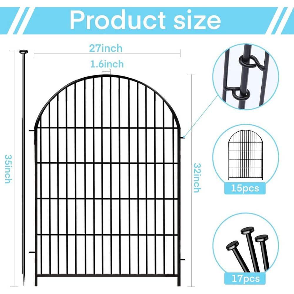 Tall Garden Fence Animal Barrier with Gate, 32 in(H) 16 Panels Garden Fences and Borders for Dogs, Dog Fence Outdoor for Yard, Total Length 35 Ft Metal Temporary Fencing│Patented