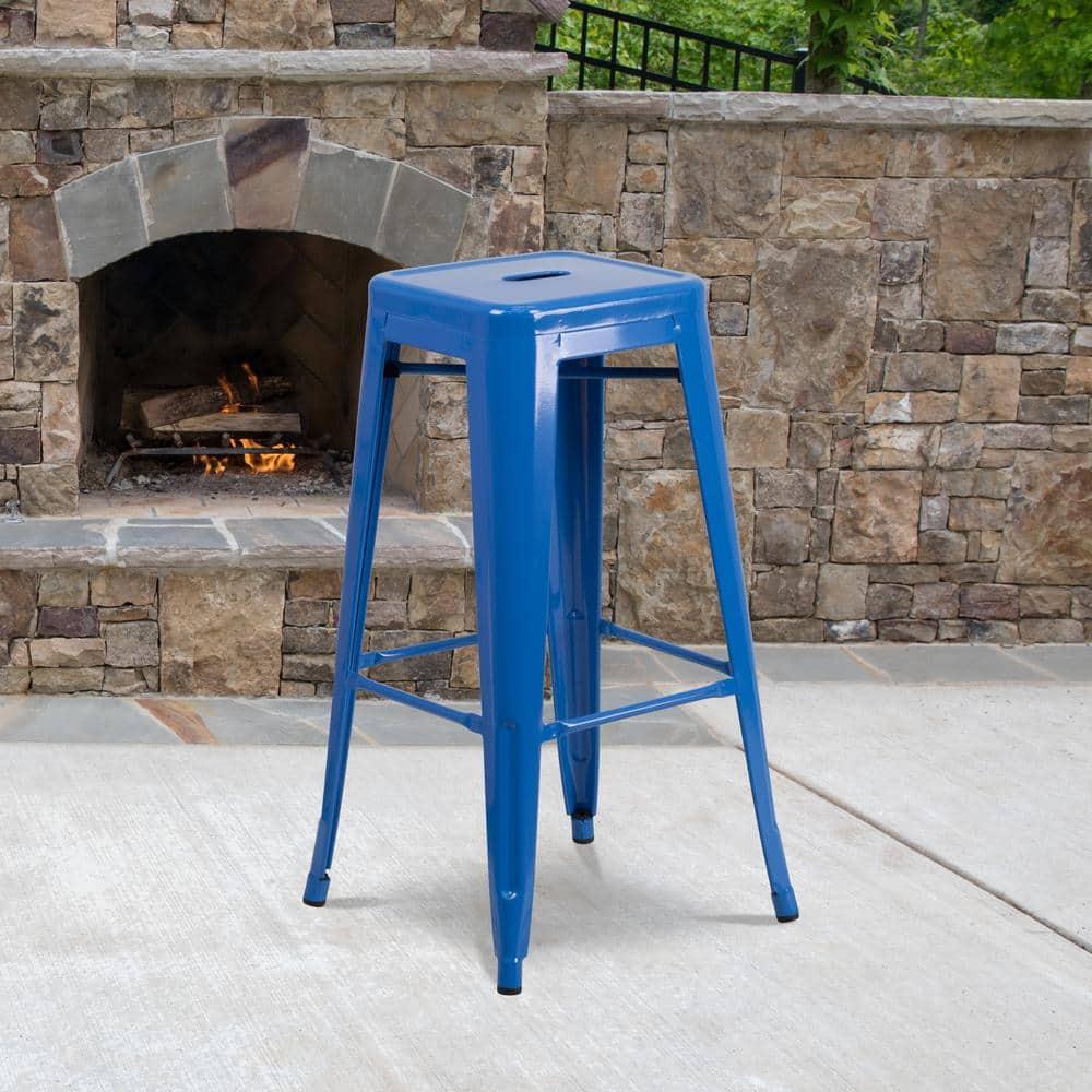 Flash Furniture Commercial Grade 30" High Backless Blue Metal Indoor-Outdoor Barstool with Square Seat