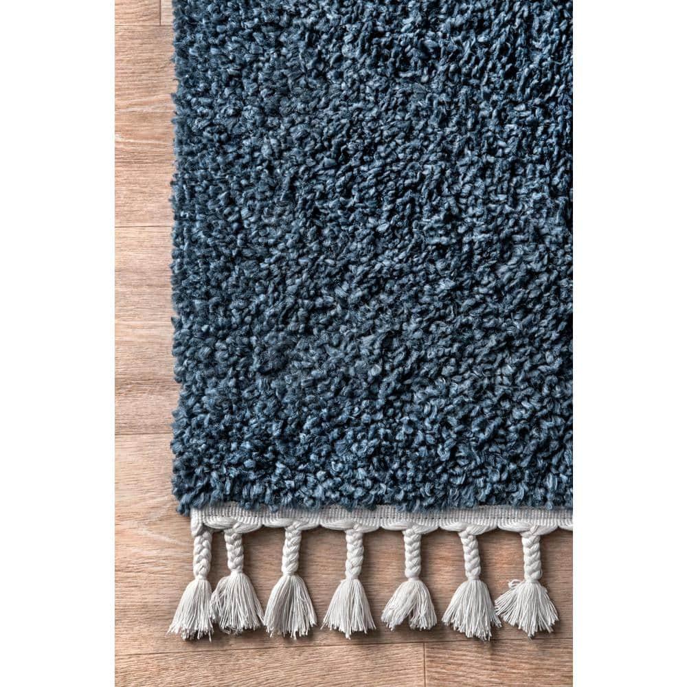Nuloom Neva Solid 2x3 Accent Shag Indoor Area Rug for Living Room Bedroom Dining Room Nursery Entryway, Navy/Ivory