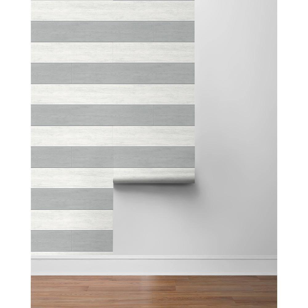 NextWall Argos Grey Two Toned Shiplap Peel and Stick Wallpaper