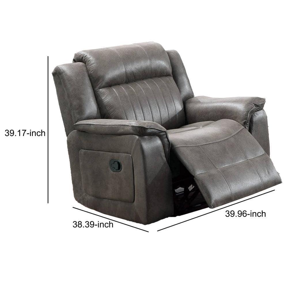 Benjara Fabric Manual Recliner Chair with Pillow Top Arms, Gray
