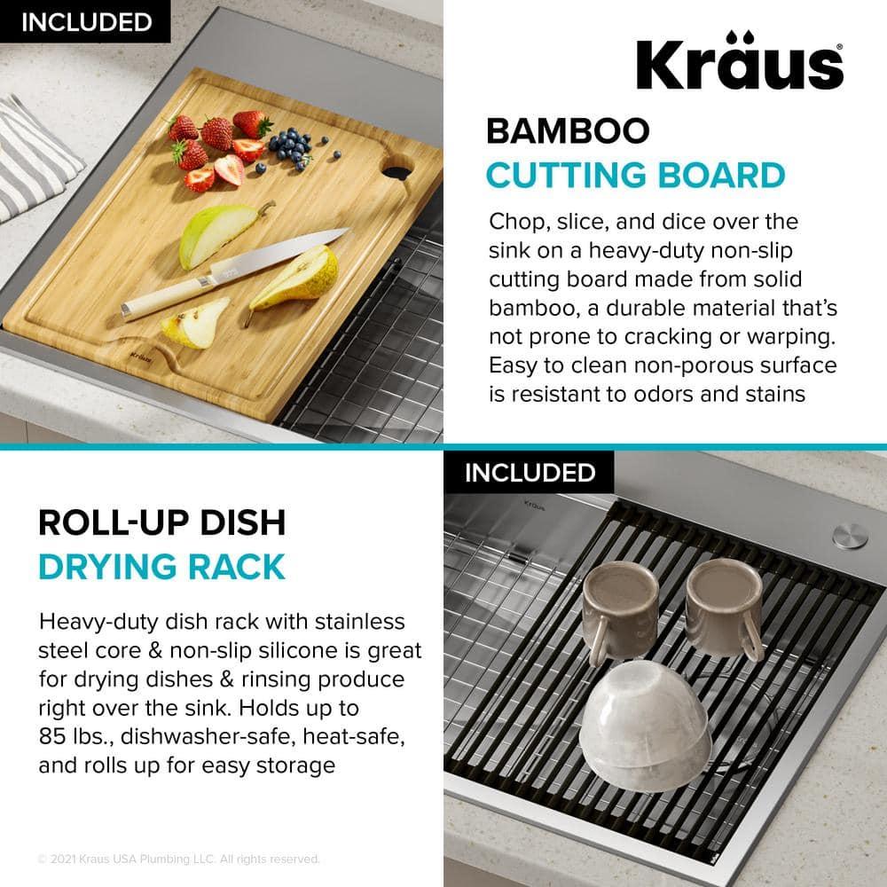 Kraus KWT310-33/5.5 Kore™ ADA Workstation 33" L Drop-In Top Mount 16 Gauge Stainless Steel Single Bowl Kitchen Sink with Accessories