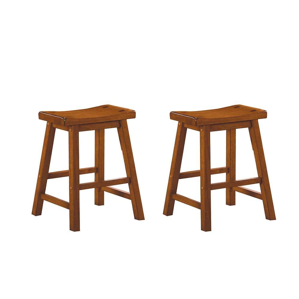 Kingfisher Lane 18" Solid Wood Dining Stool in Oak (Set of 2)