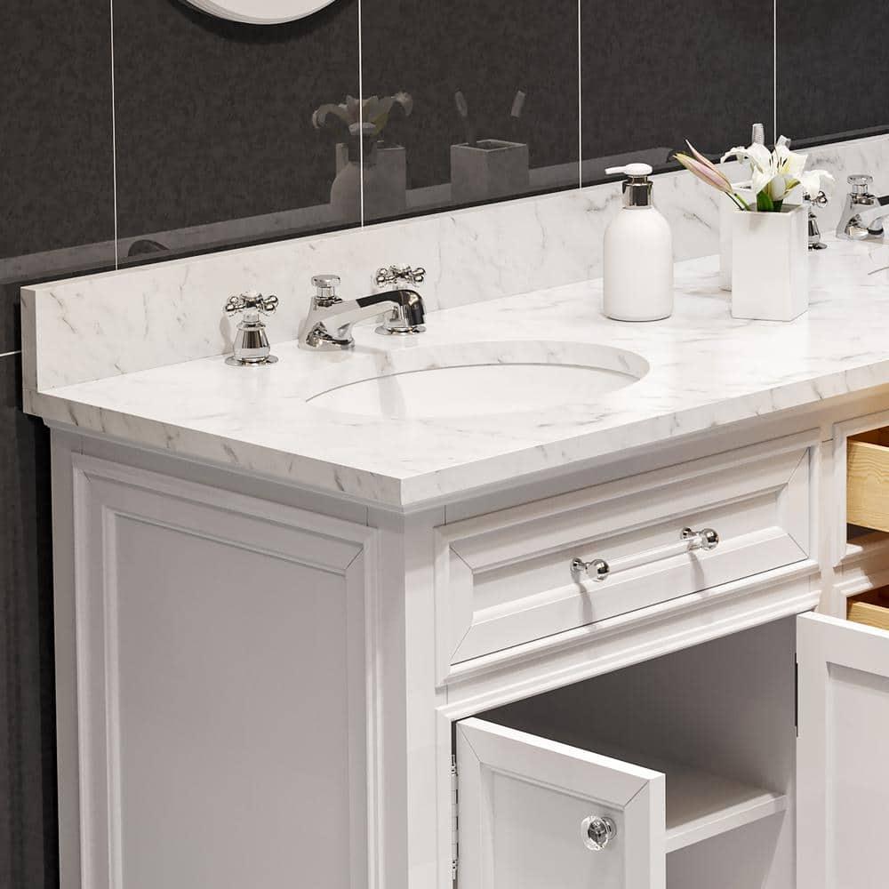 Water Creation Derby 60" Wood Double Bathroom Vanity in Pure White & Chrome