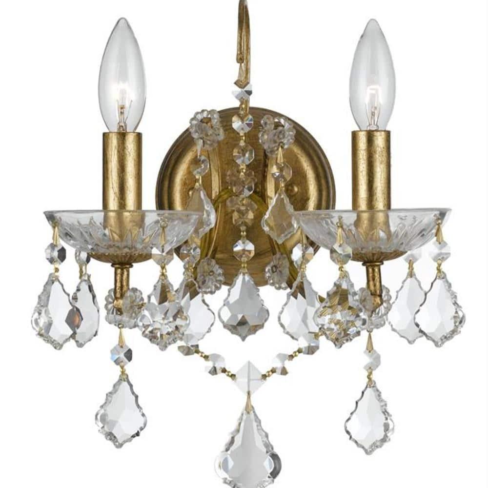 4452-GA-CL-MWP-Crystorama Lighting-Filmore - Two Light Wall Sconce in Classic Style - 10.5 Inches Wide by 12.5 Inches High-Antique Gold Finish-Hand