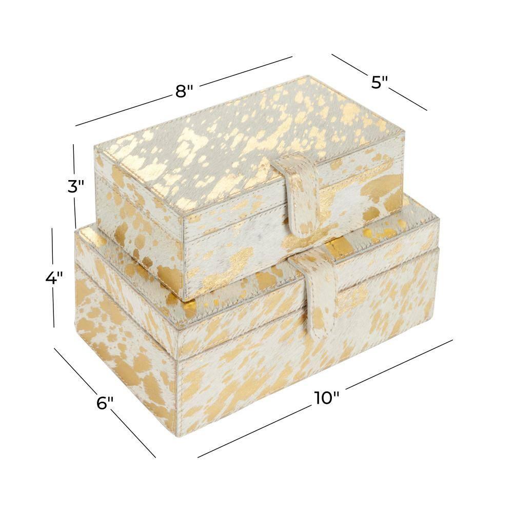 DecMode Handmade Gold Leather Decorative Box with Gold Foil Paint, 2 Count
