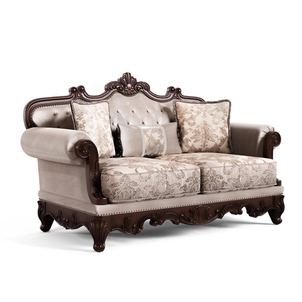 HOMES: Inside + Out Alsace 48.5" Loveseat Traditional Button Tufted Dark Cherry/Light Brown