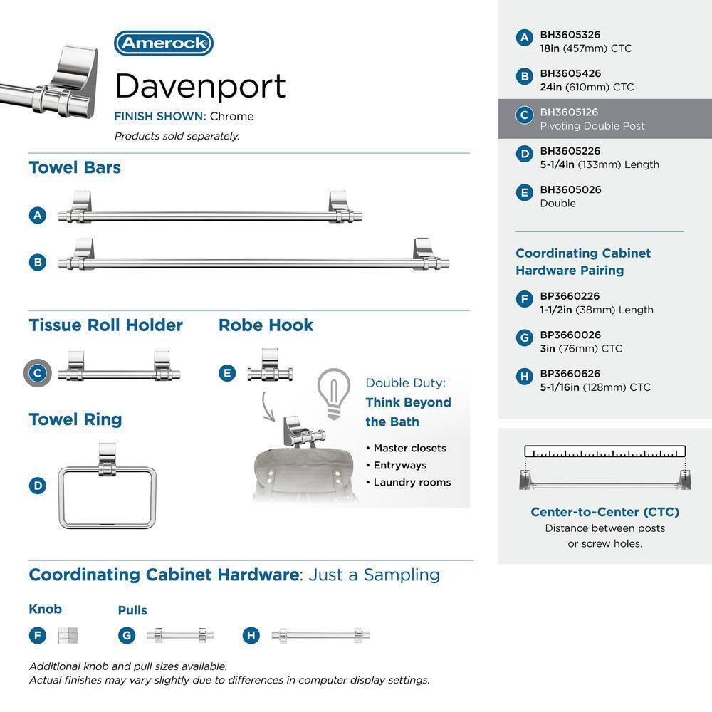Amerock Davenport Chrome Pivoting Double Post Toilet Paper Holder
