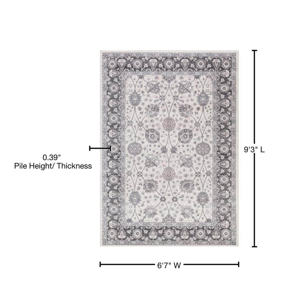 Oriental Machine Woven Area Rug in Ivory/Gray