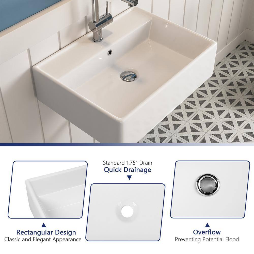 23'' x 18'' White Rectangular Vitreous China Wall Mount Bathroom Sink with Overflow
