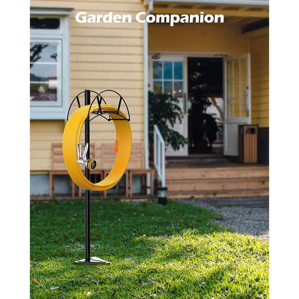 Suchek Metal Garden Hose Holder Stake, Freestanding, Heavy Duty Water Hose Stand, In Ground Hose Rack Organizer for Outside Yard (Black) C40