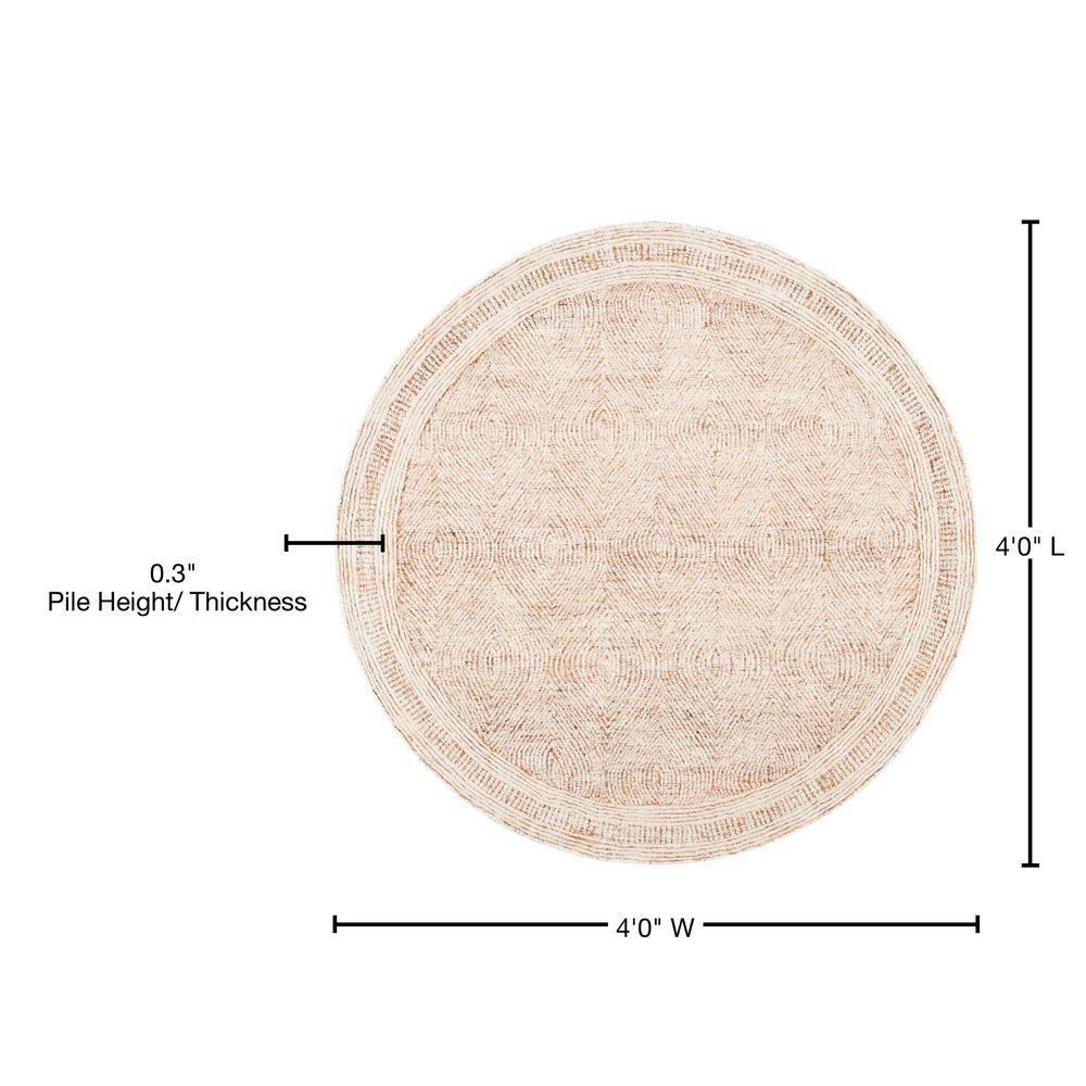 Abstract ABT340 Handmade Indoor Area Rug - Ivory/Rust - 4' Round - Safavieh