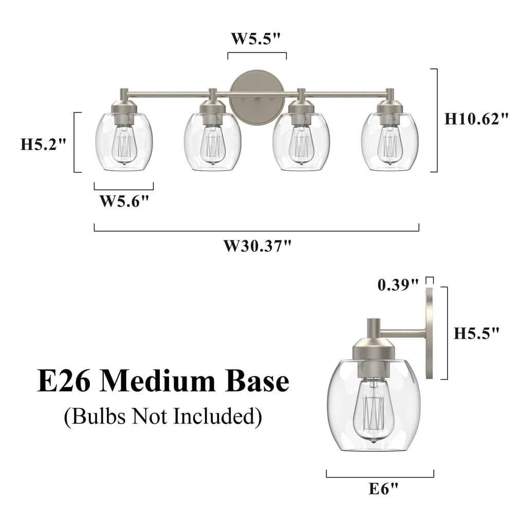 KAWOTI 4-Light Bathroom Light Fixtures, Brushed Nickel Vanity Wall Lamps over Mirror Bedroom Living Room Hallway