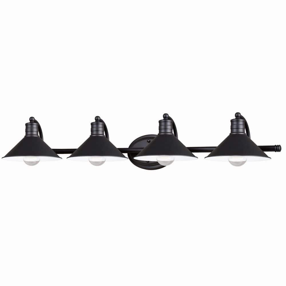VAXCEL Akron Modern Farmhouse Bathroom Vanity Light Wall Sconce Fixture, Oil Rubbed Bronze and Matte White, 4 Light, 38 inch