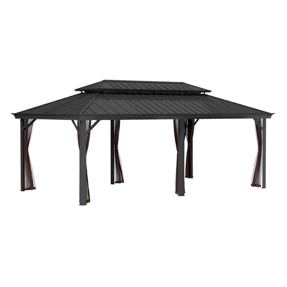 Boyel Living 12x20FT Hardtop Gazebo with Aluminum Double Roof Outdoor Pergola for Patio Lawn and Garden