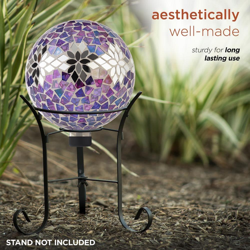 Alpine Corporation 10" Glass Mosaic Floral Gazing Globe, Purple/Silver