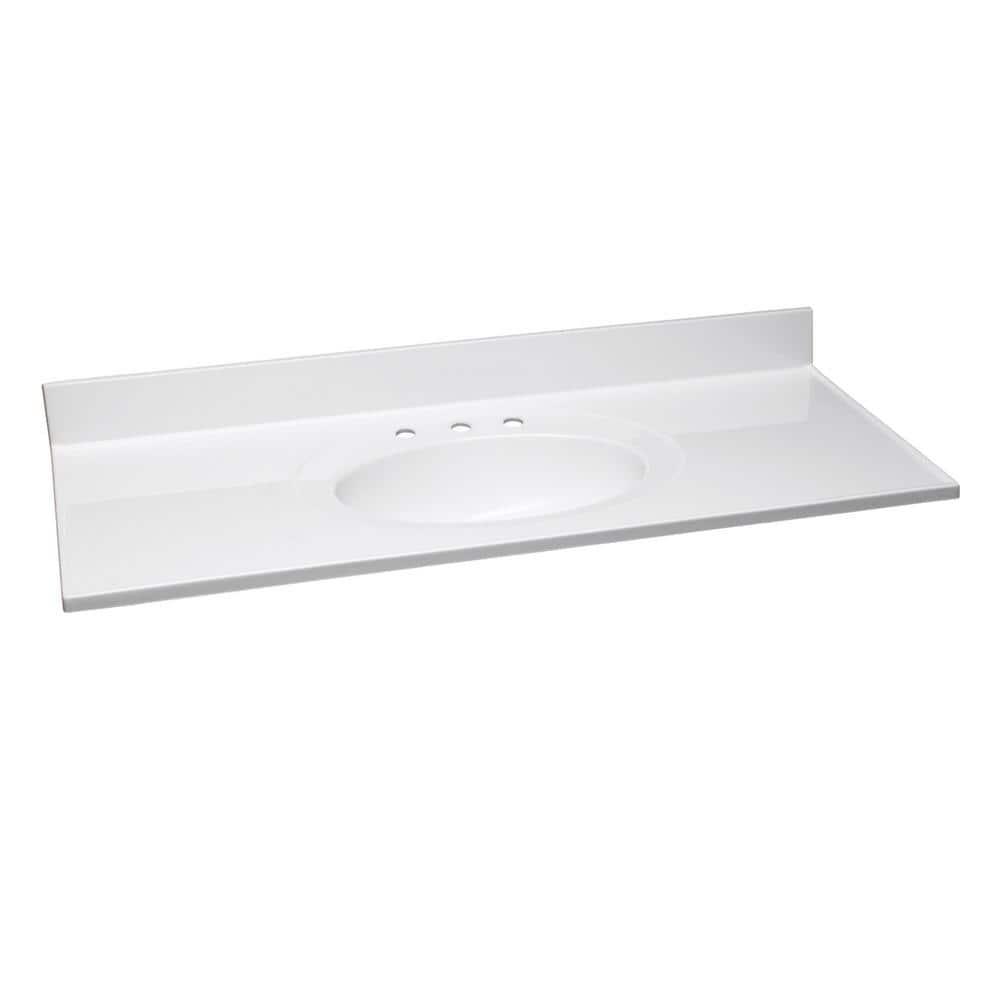 Cultured Marble Widespread Vanity Top – 49-Inch Single Bowl Sink 8-Inch Widespread with Integrated Backsplash – Reinforced Packaging – Solid White, Design House, 586388