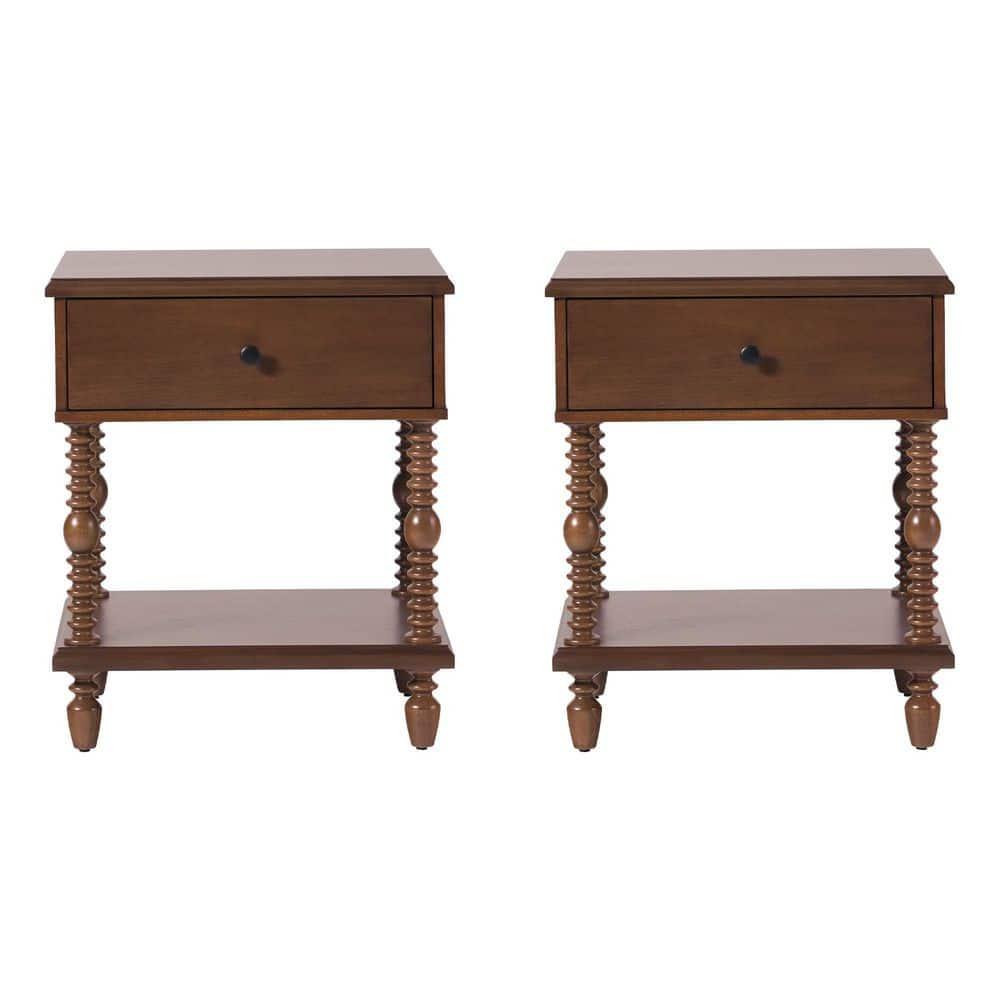 Vivienne Easy Assembly Solid Wood Spindle 1-Drawer Nightstand (Set of 2)