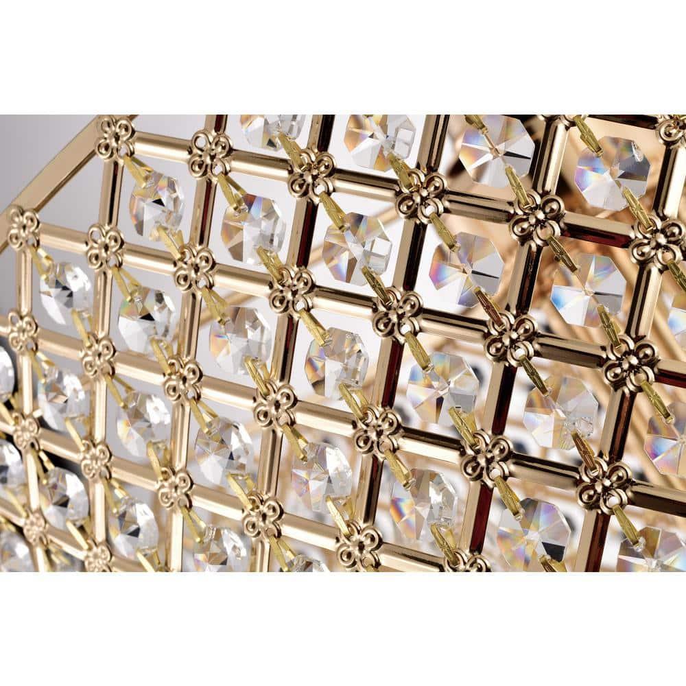 EDVIVI LIGHTING Round Beaded Drum Chandelier with Hanging Crystals Gold 4 17" Gold