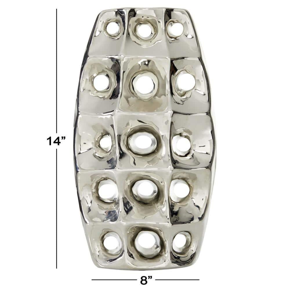 DecMode 14" Silver Ceramic Vase with Cut Out Designs