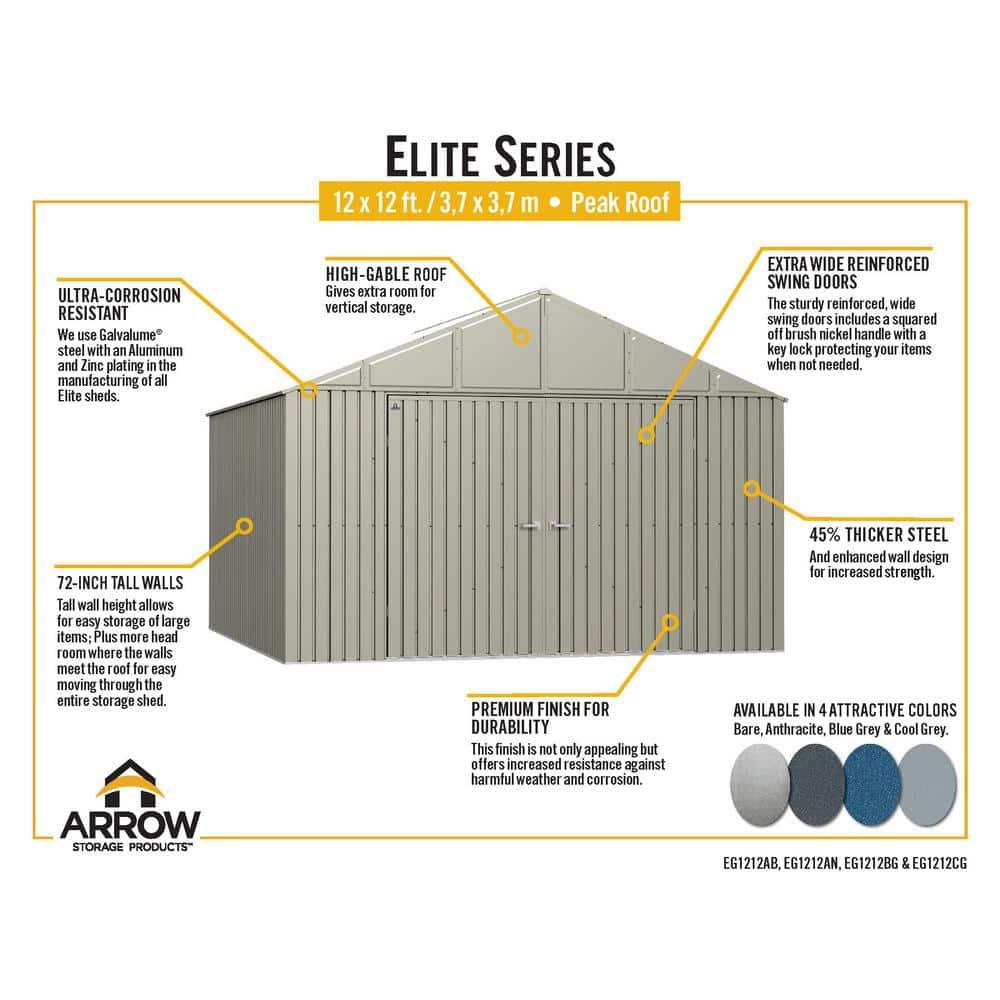 Arrow Elite 12 ft. W x 12 ft. D Galvalume Steel Storage Shed