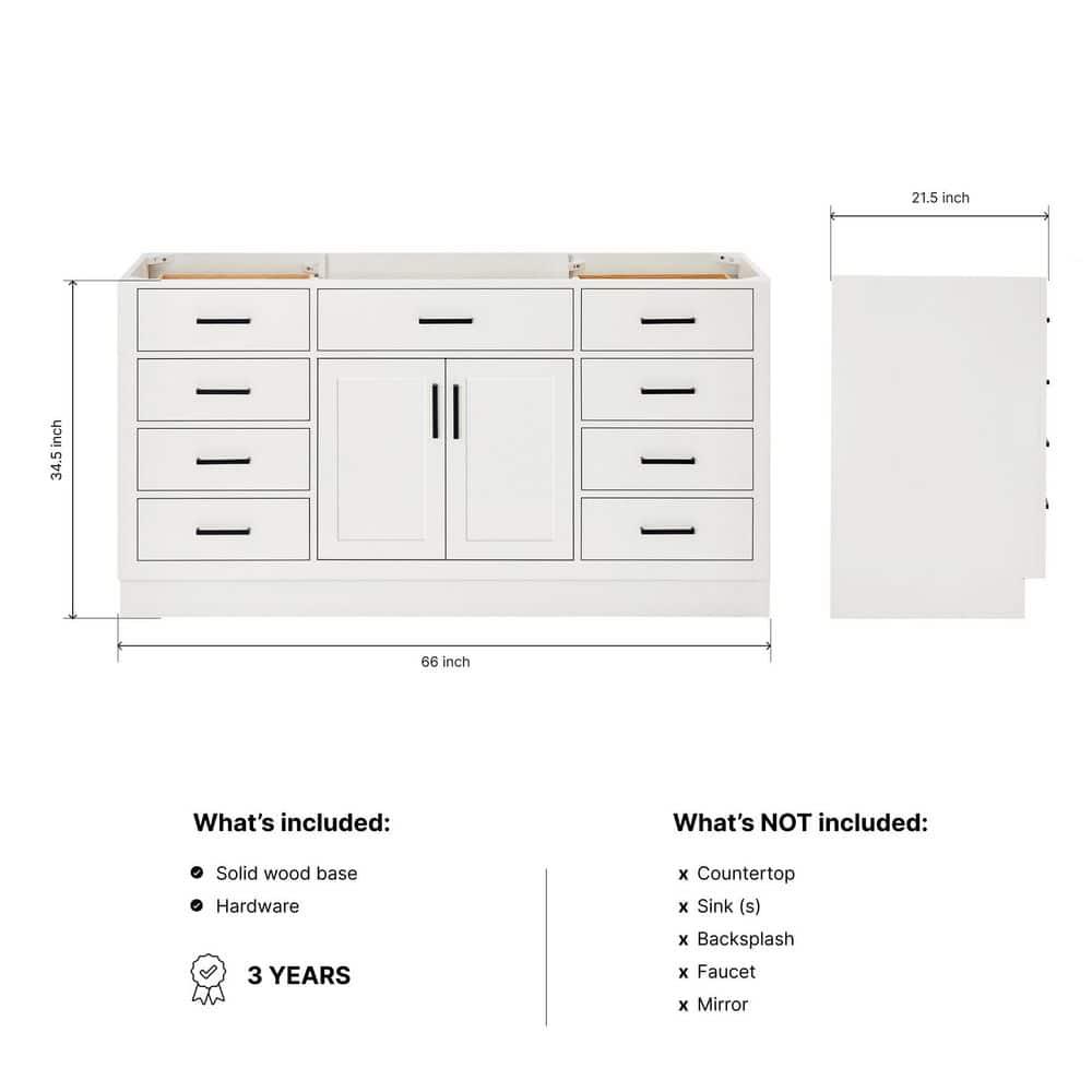 Ariel T066s-Bc Hepburn 66" Single Free Standing Vanity Cabinet Only - White