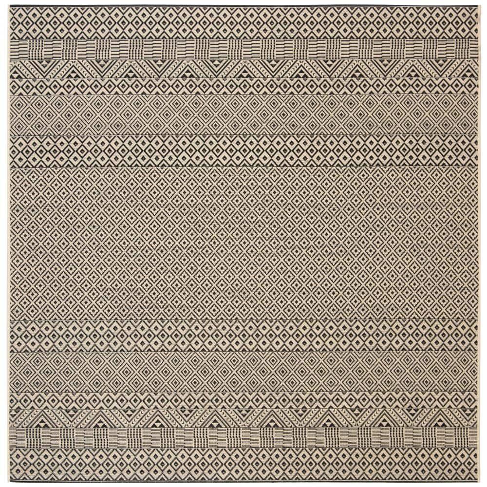 Courtyard CY6235 Power Loomed Indoor and Outdoor Area Rug - Beige/Black - 6'7"x6'7" - Safavieh