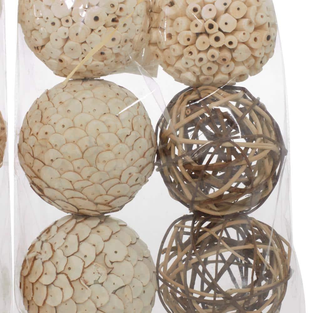 DecMode White 10" Handmade Dried Plant Orbs & Vase Filler with Varying Designs (3 Count)